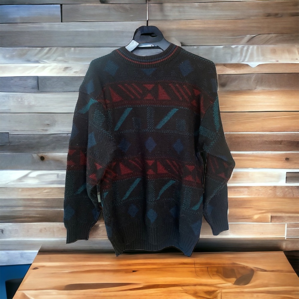 1980s Rivage Geometric Knit Pullover Sweater size medium made in Taiwan